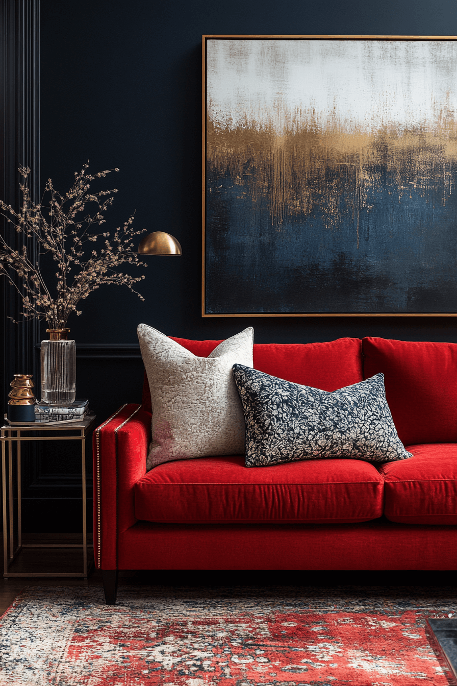 red sofa living room