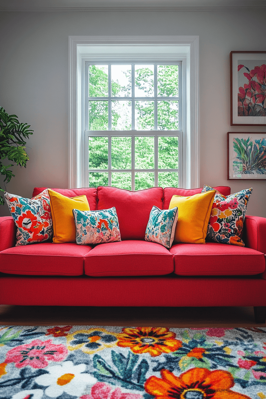 red sofa living room
