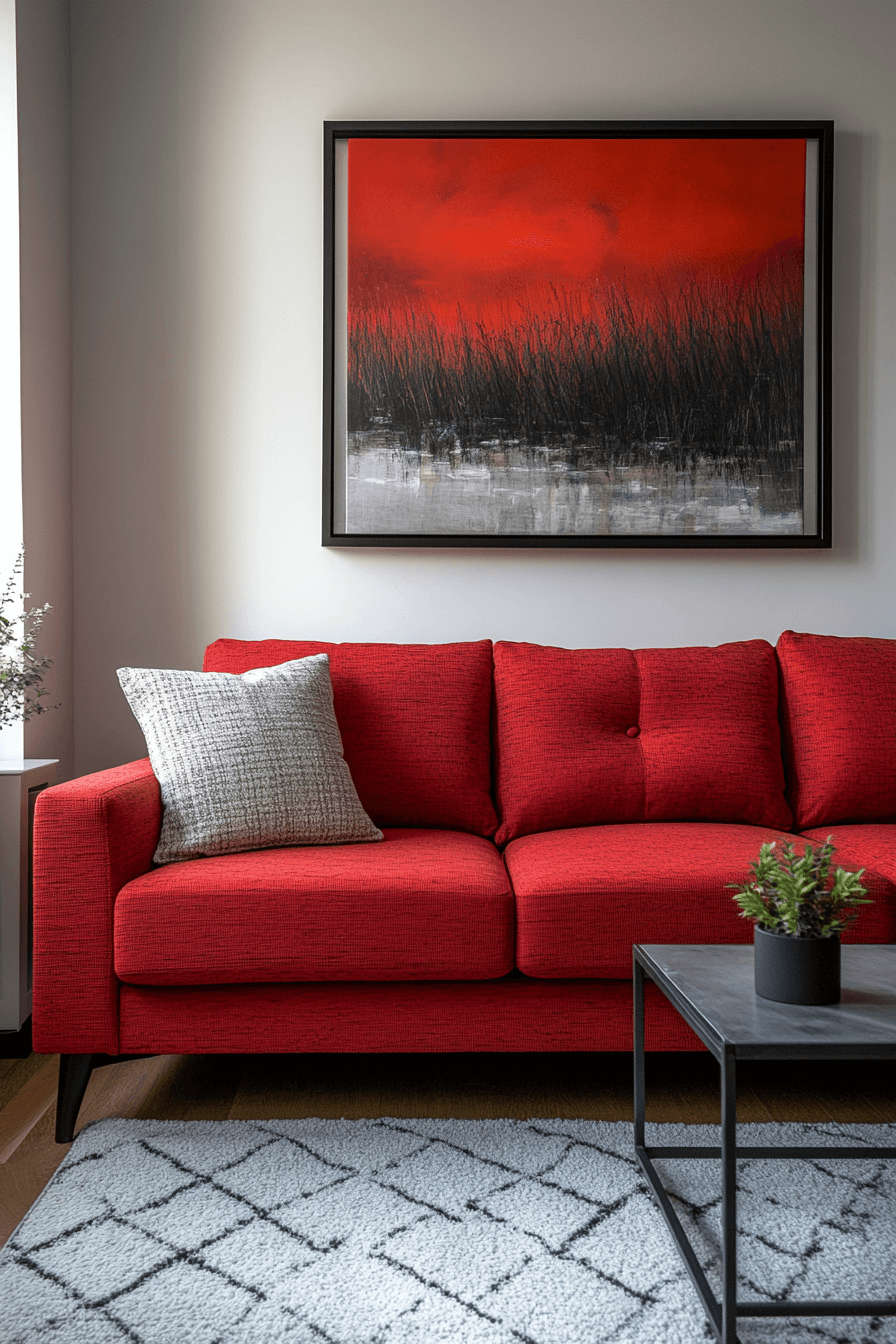 red sofa living room