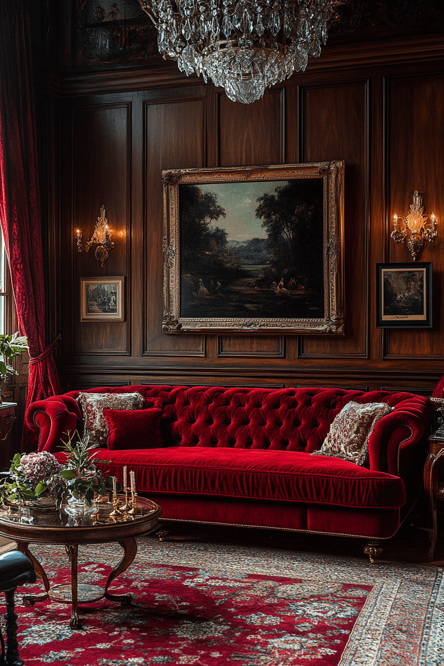 red sofa living room