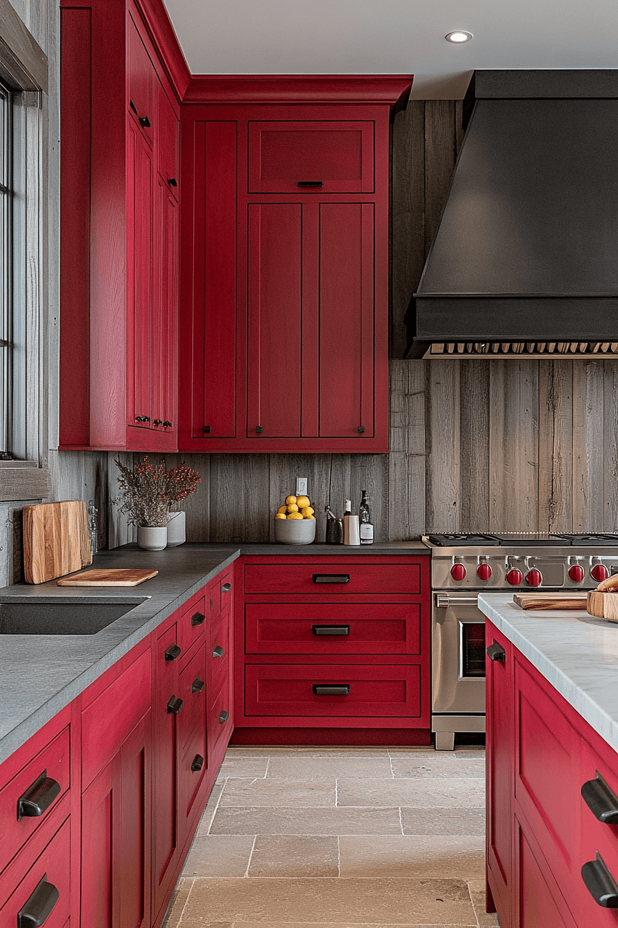 scarlet red oak kitchen cabinets