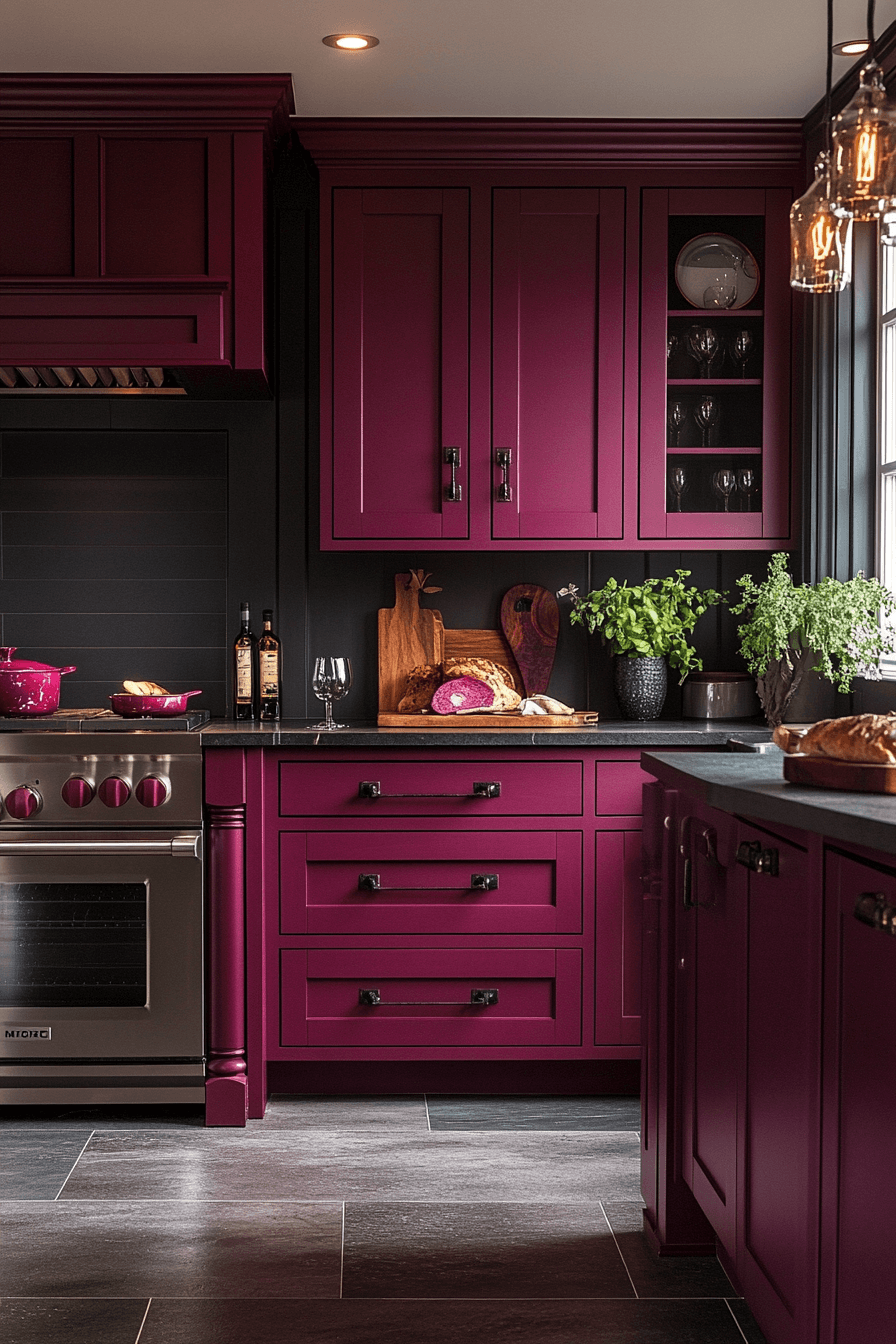 burgundy red oak kitchen cabinets