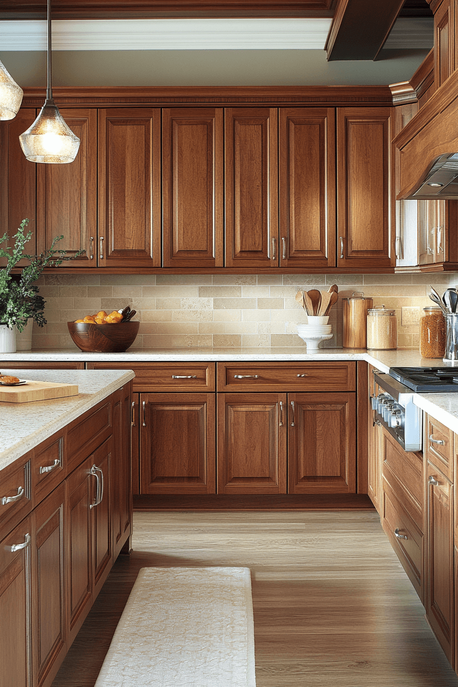 deep red oak kitchen cabinets