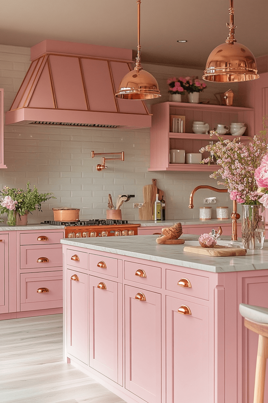 rosy red oak kitchen cabinets