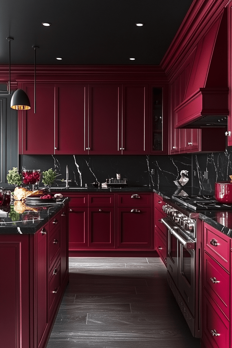 burgundy kitchen cabinets