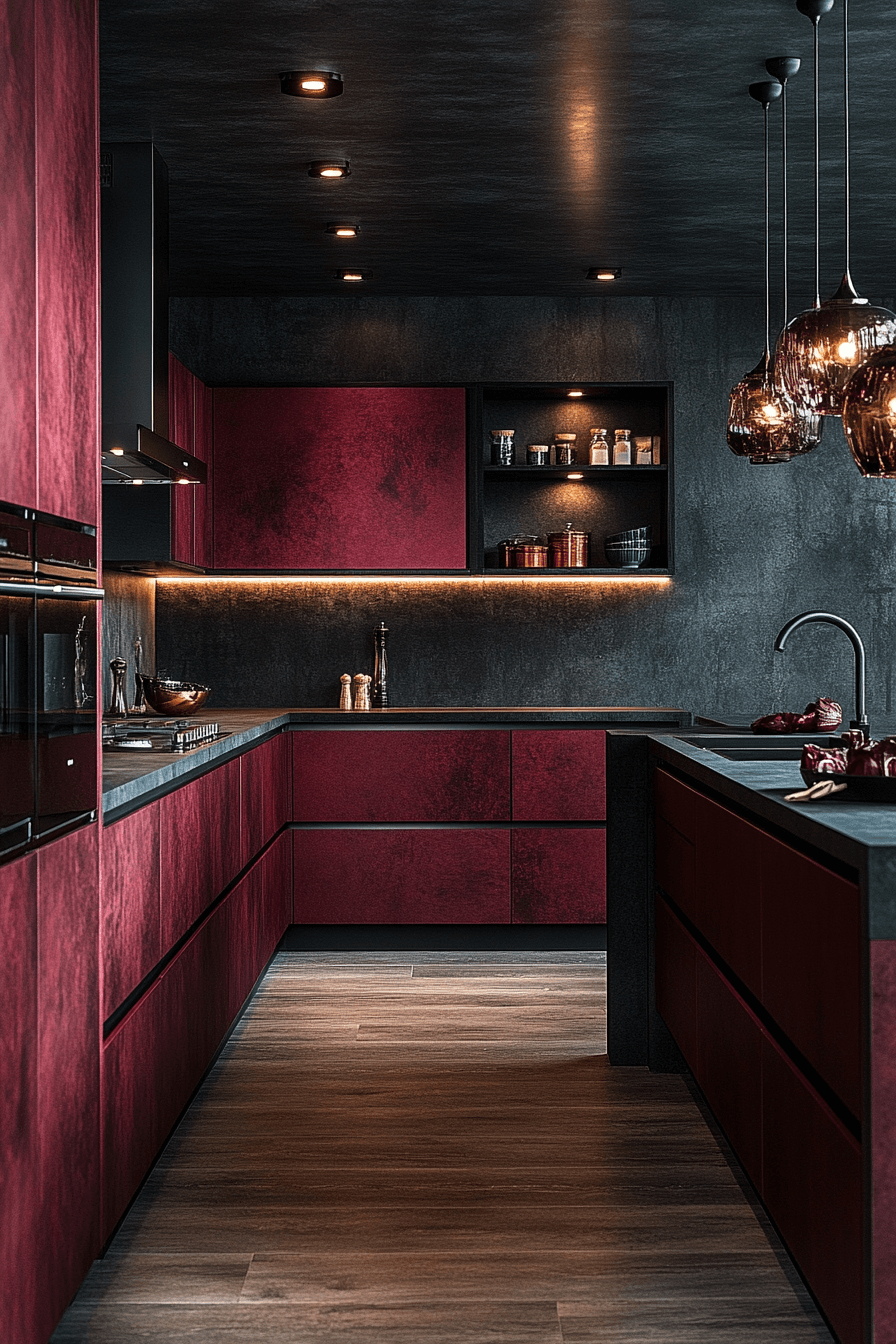 burgundy kitchen cabinets