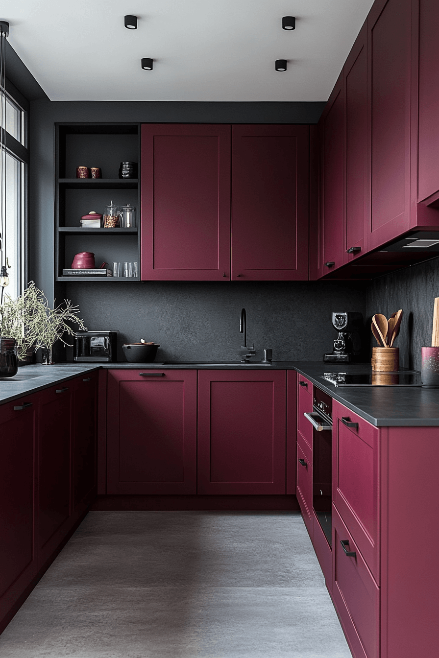 burgundy kitchen cabinets