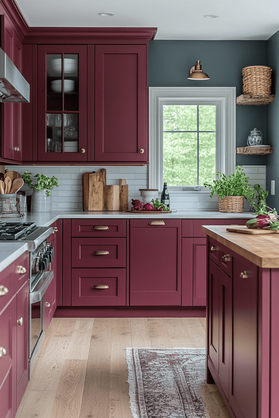 burgundy kitchen cabinets