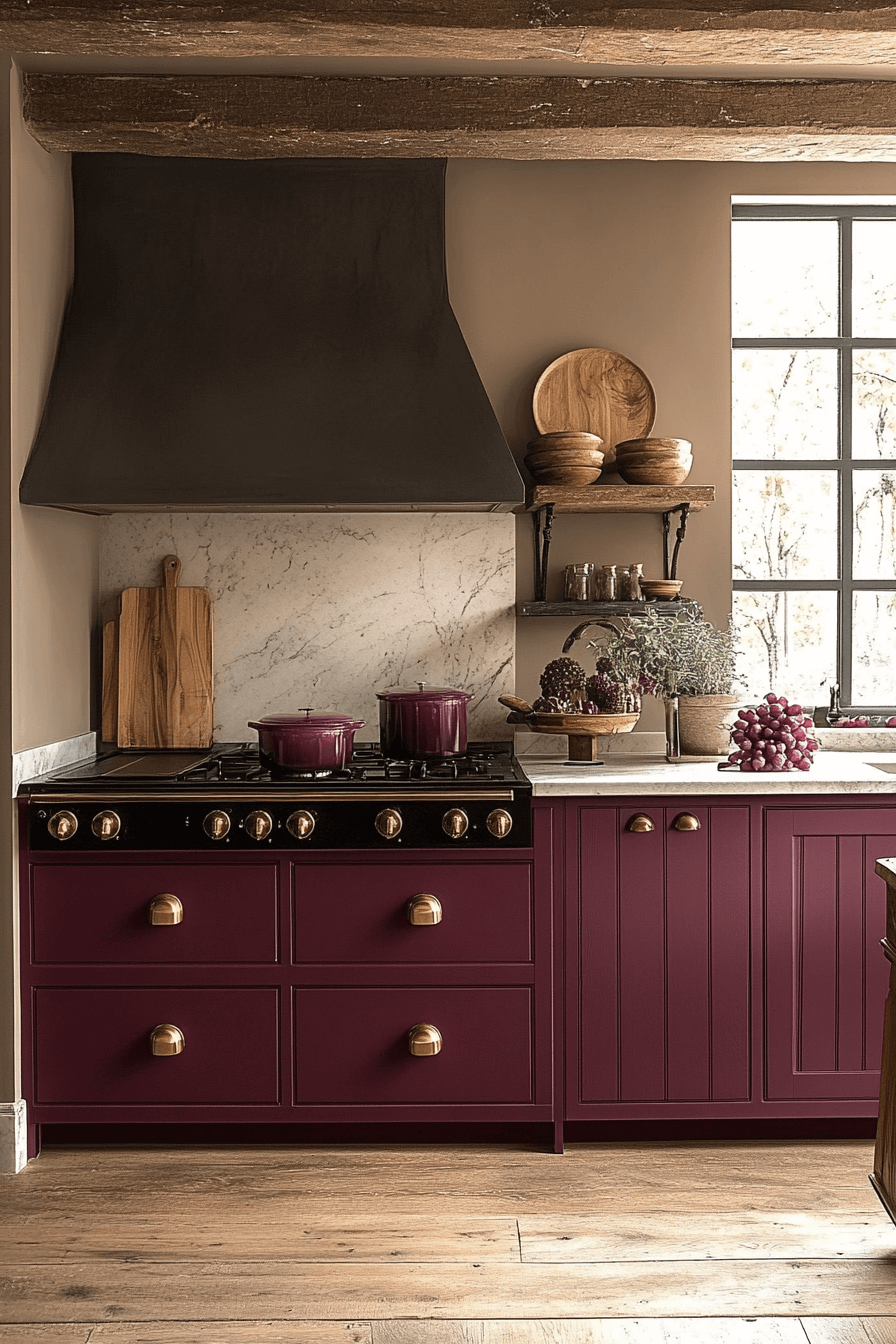 burgundy kitchen cabinets