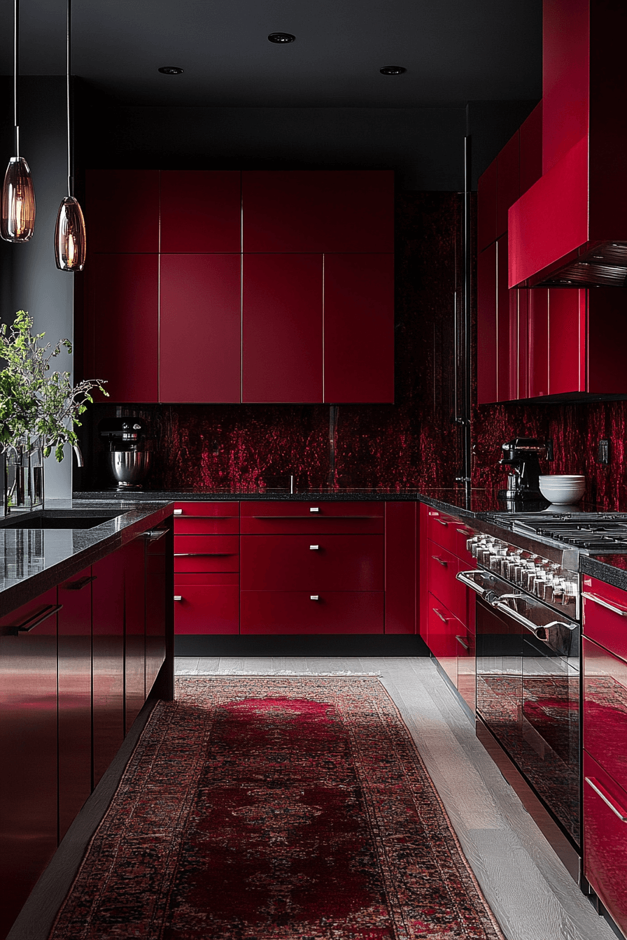 burgundy kitchen cabinets