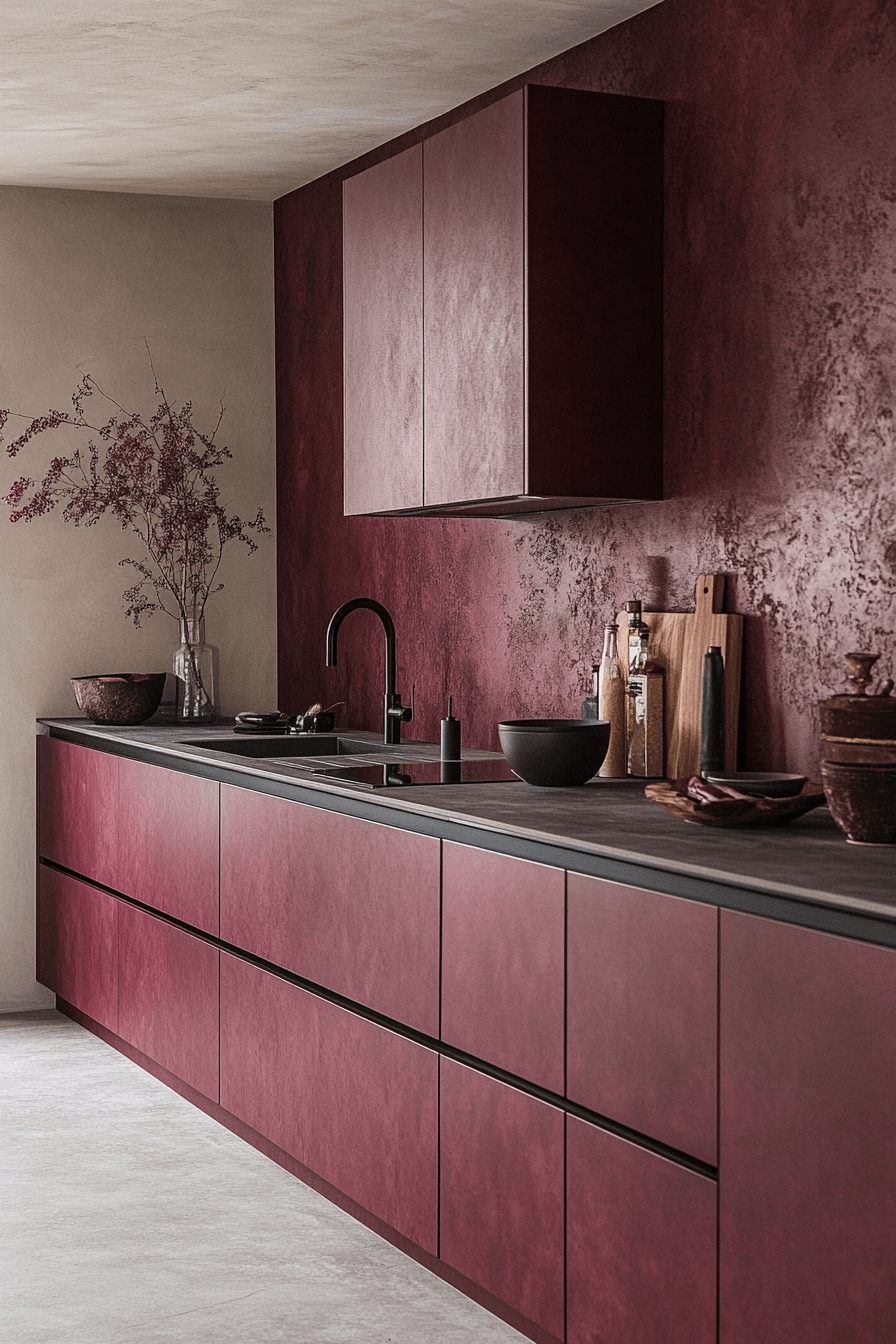 burgundy kitchen cabinets