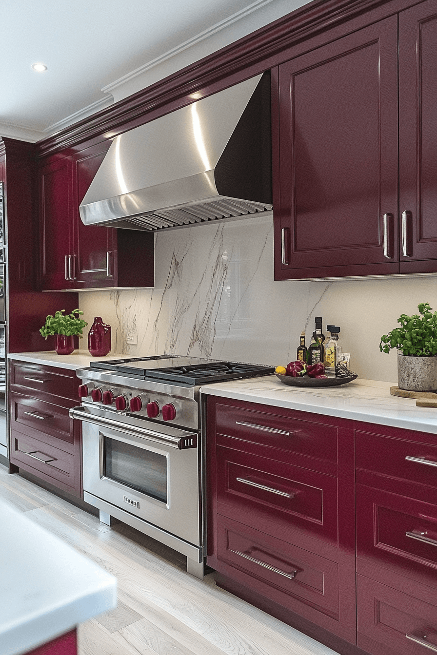 burgundy kitchen cabinets