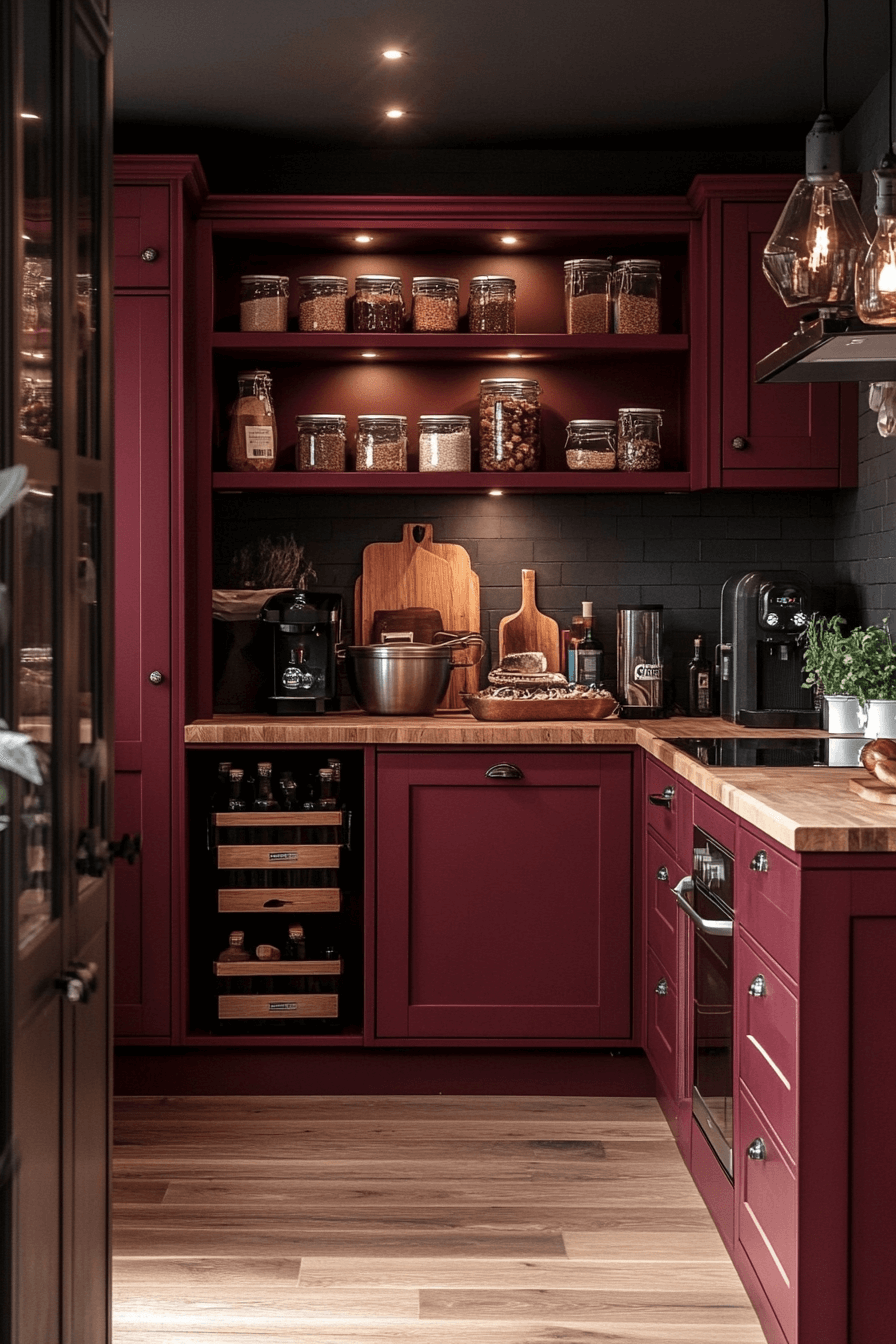 burgundy kitchen cabinets