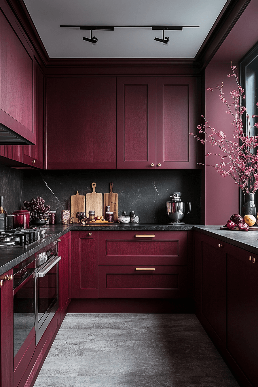 burgundy kitchen cabinets