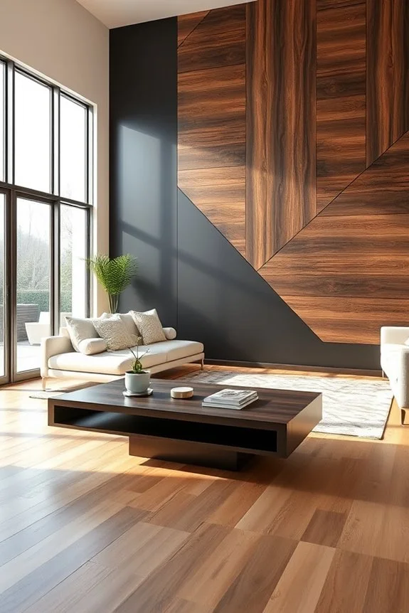 balanced black and wood accents