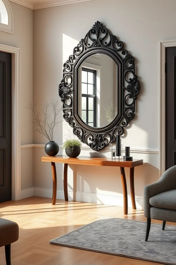 black and wood mirrors