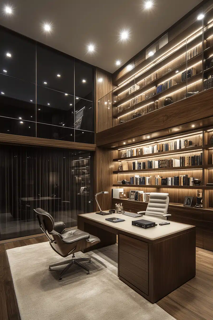 streamlined home library workspace