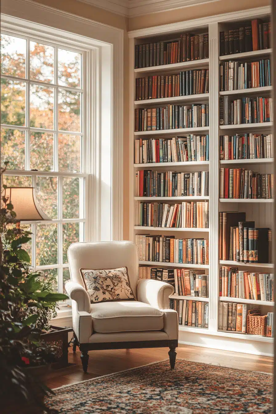 bright white shelf library