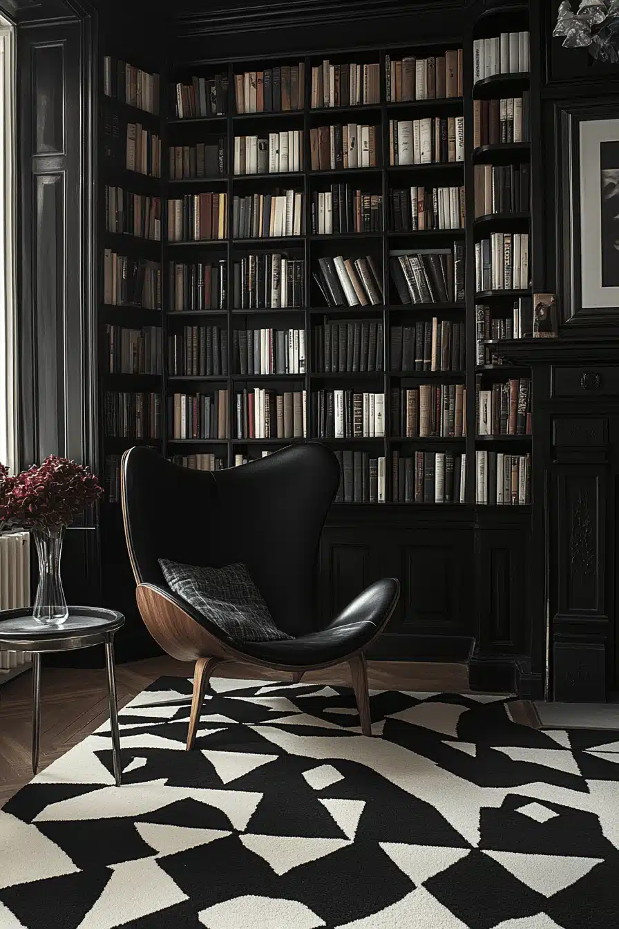 chic monochrome home library