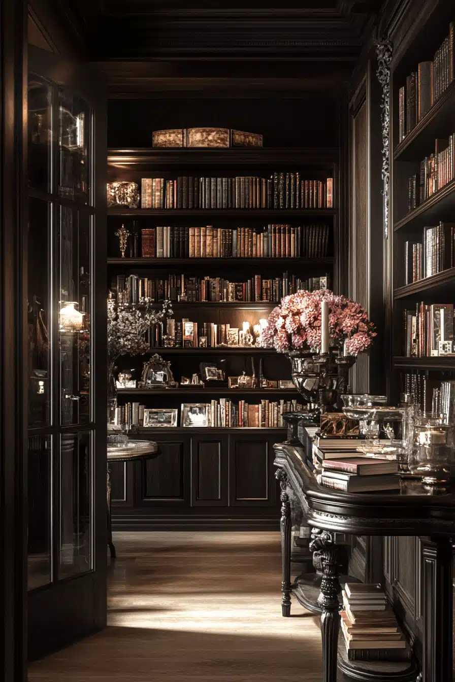 gallery-style home library wall