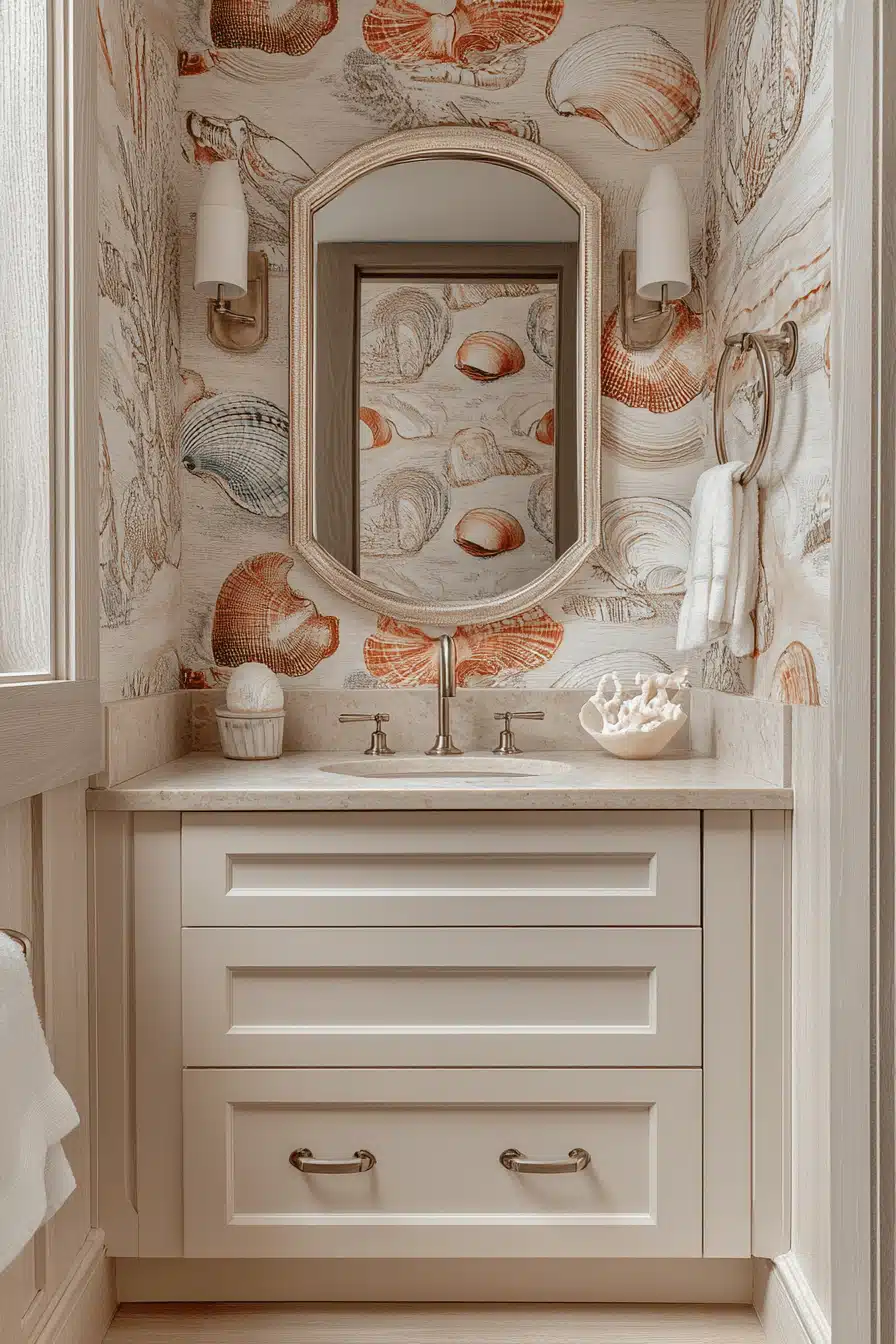 seashell inspired coastal bathroom