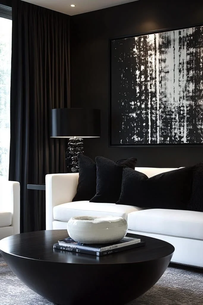 Dramatic Black and White Monochrome Living Rooms
