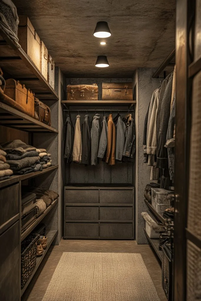 29 Brutalist Interior Design Ideas for a Bold Architectural Statement 21 Elegant Walk-In Closet
