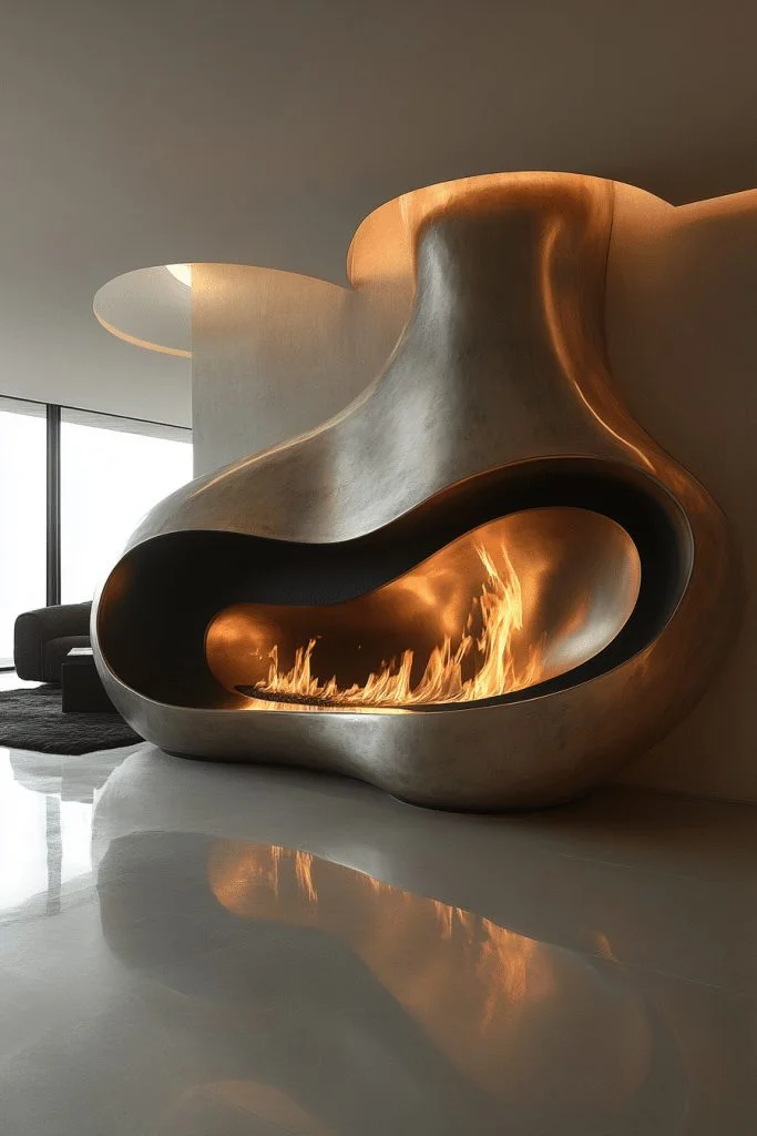 Futuristic Curved Fireplace