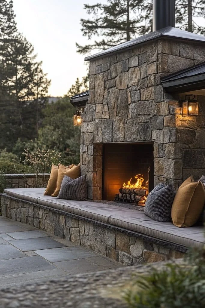 Integrated Bench Indoor/Outdoor Fireplace