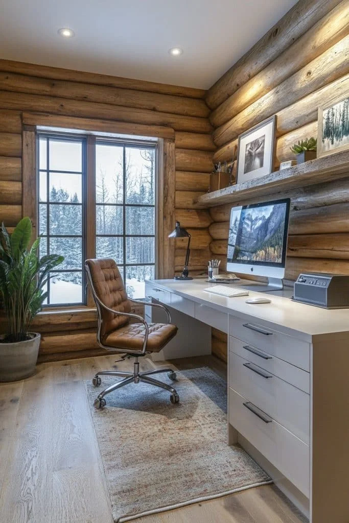 Modern Log Home Office