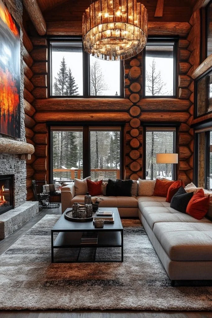 Contemporary Log Home Lounge