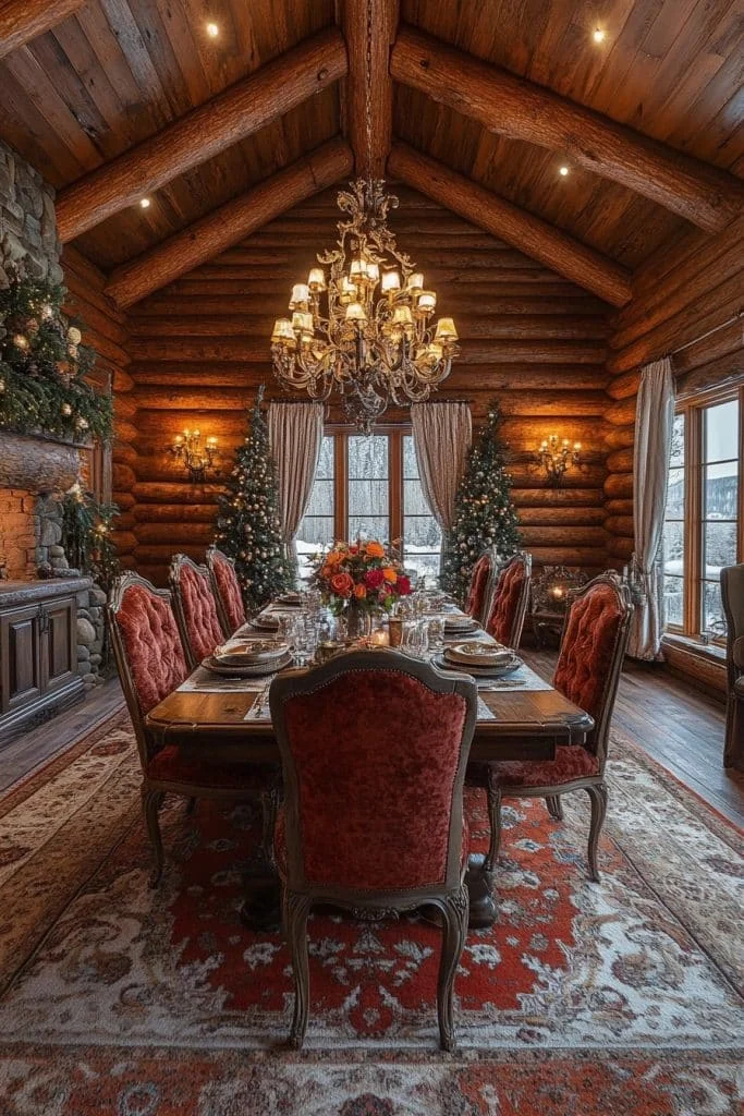 Elegant Log Home Formal Dining Room
