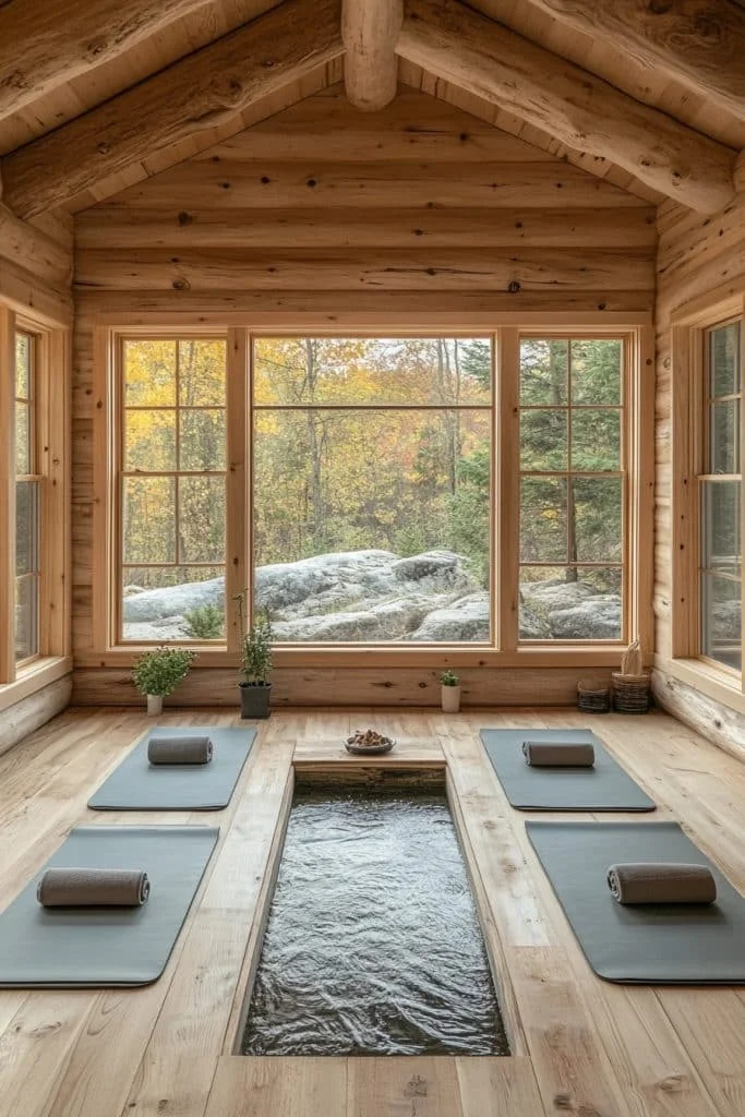 Serene Log Home Yoga Space