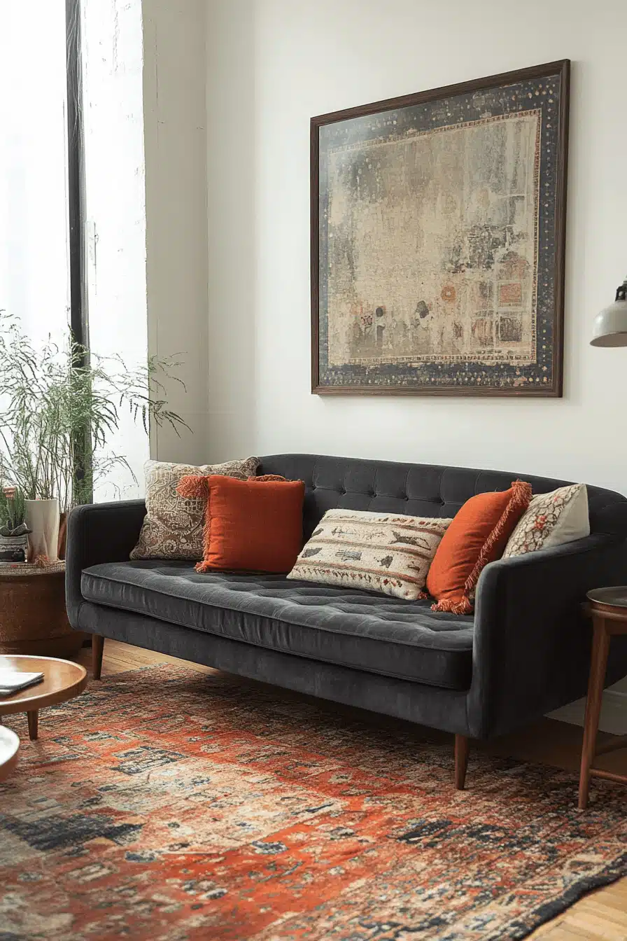 Charcoal sofa living room