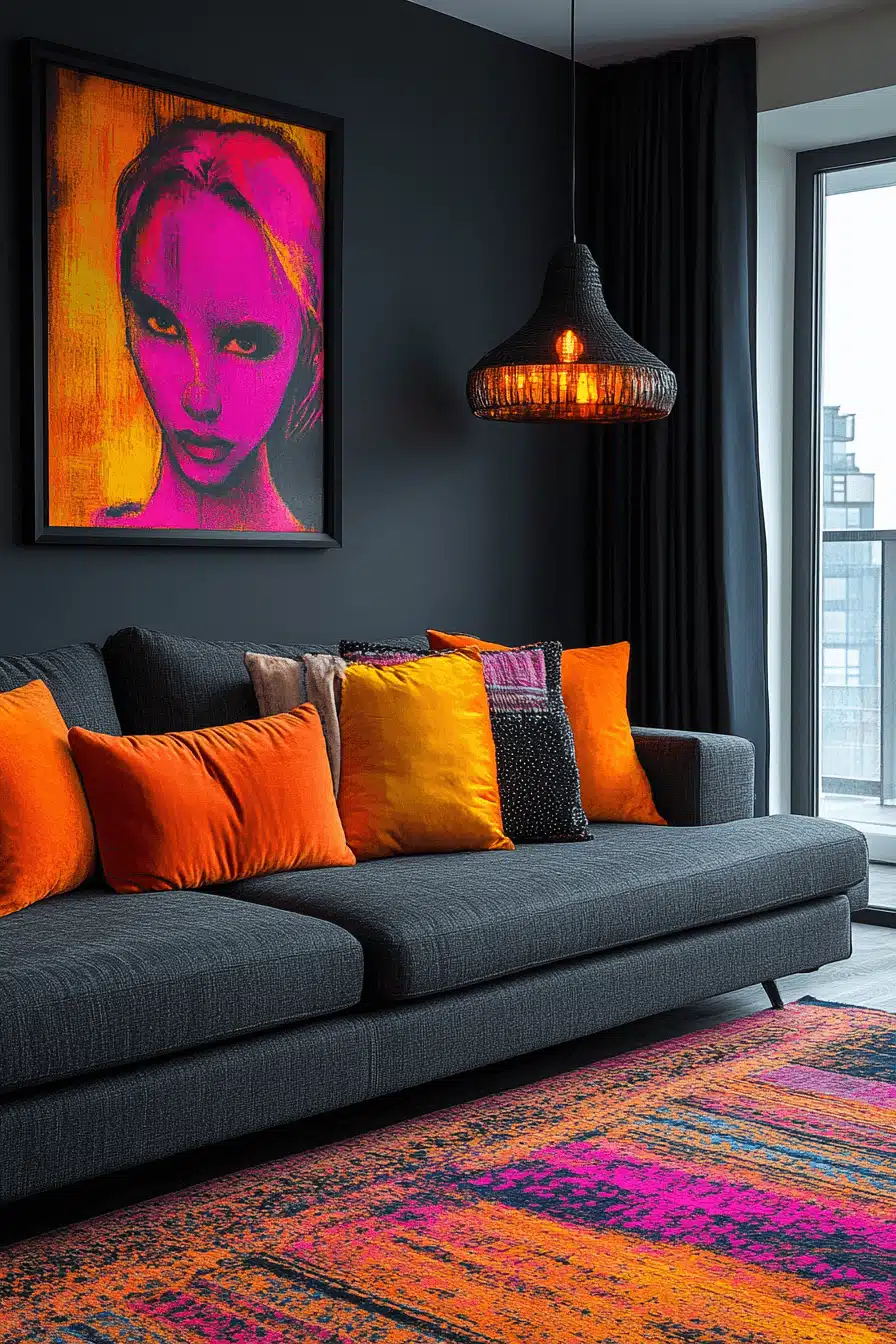 Charcoal sofa living room