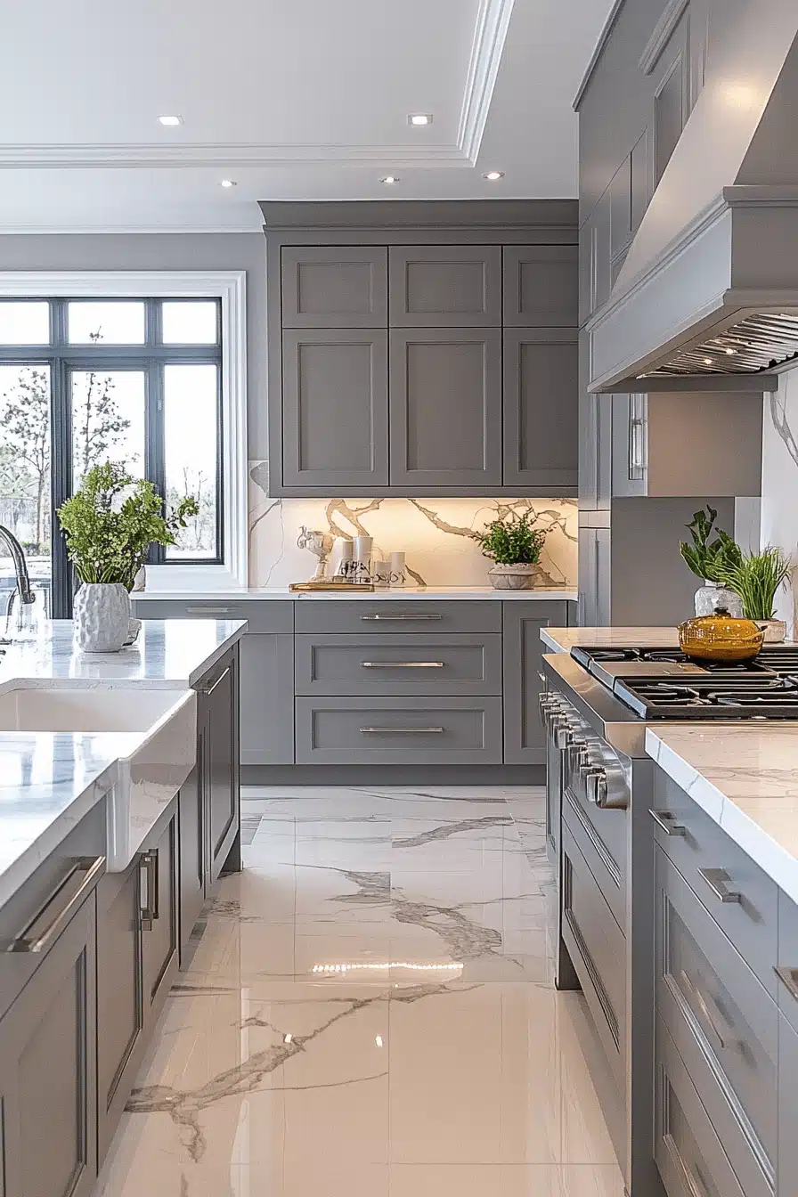 grey and white kitchen