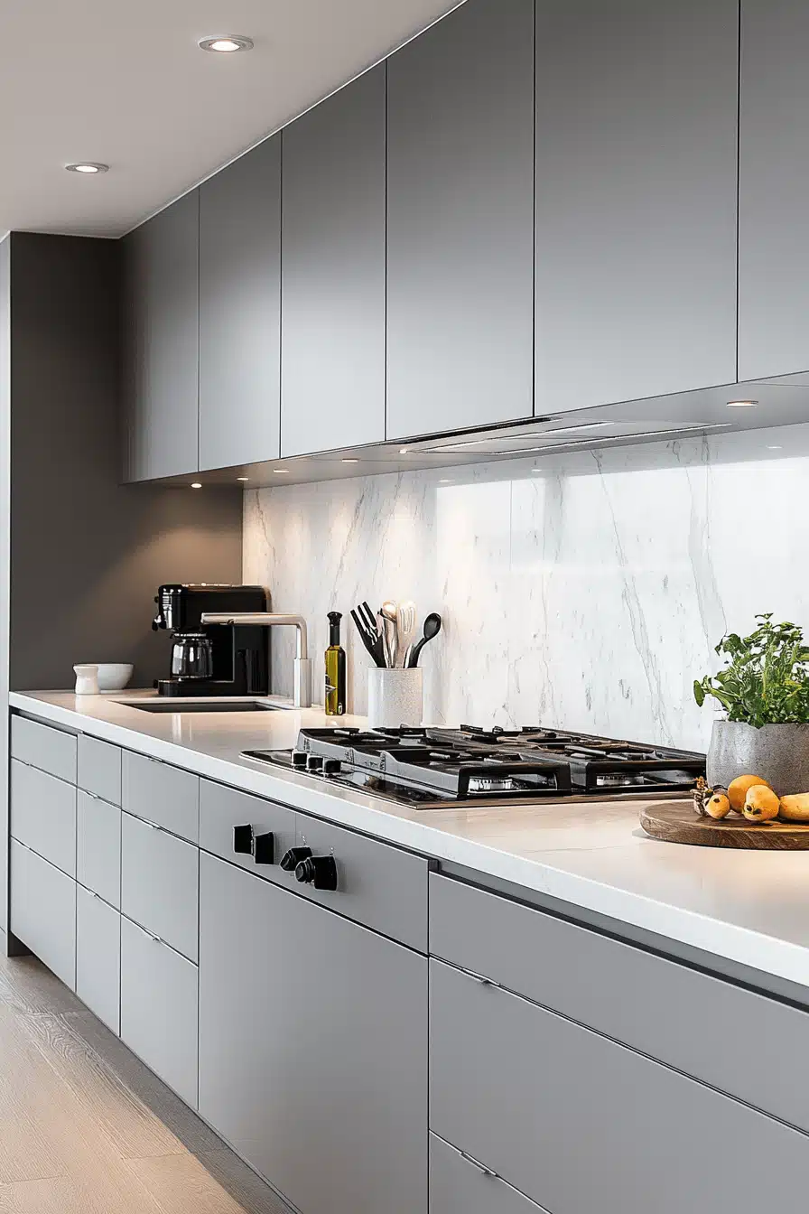 grey and white kitchen