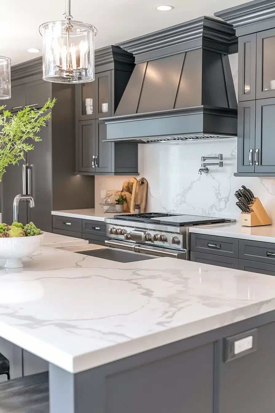 grey and white kitchen