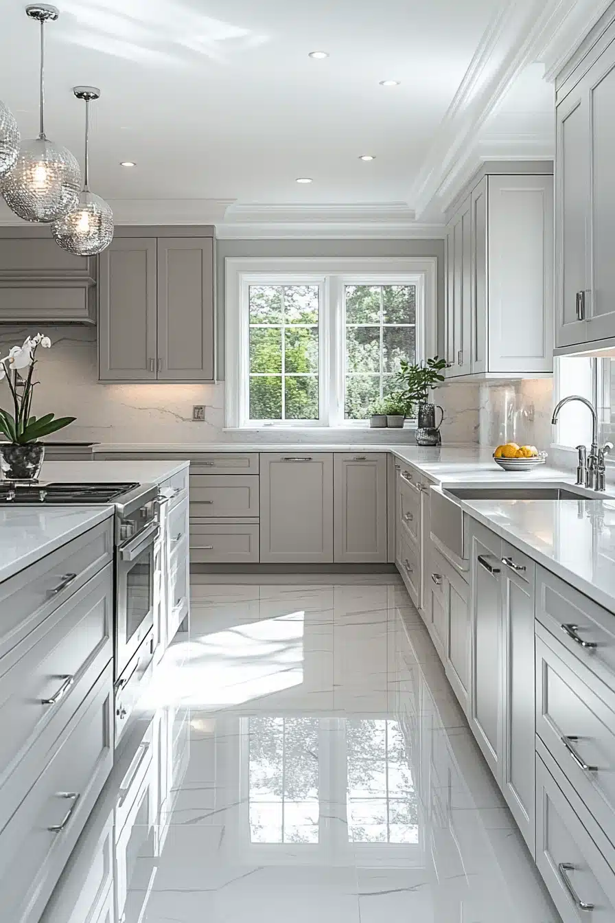 grey and white kitchen