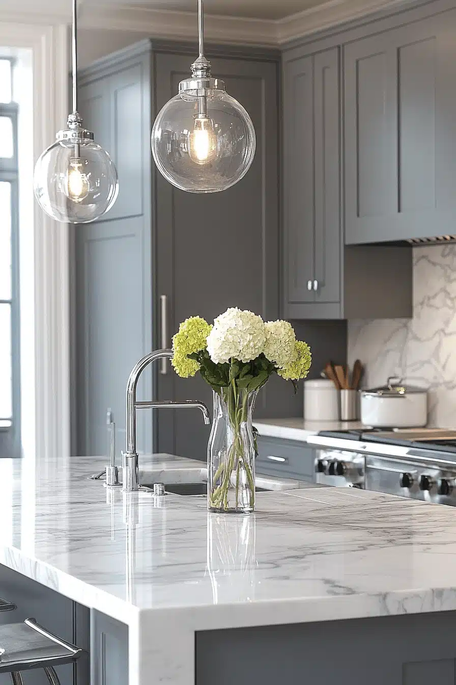 grey and white kitchen