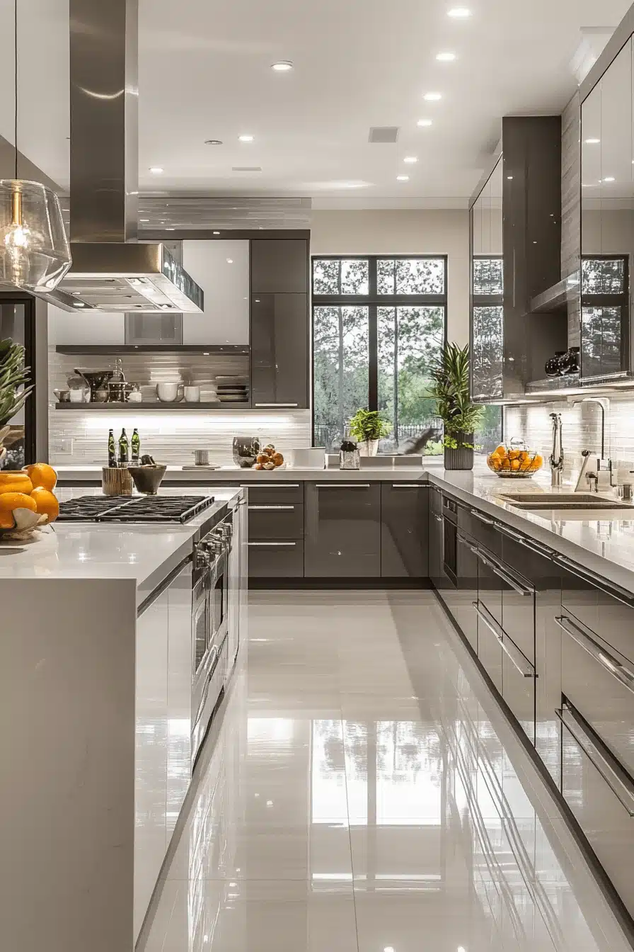 grey and white kitchen