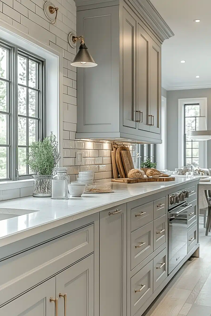 grey and white kitchen