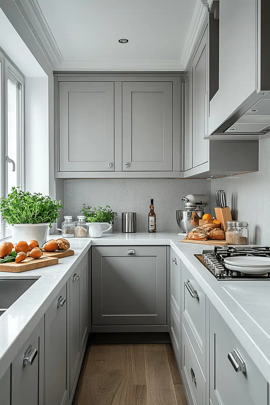 grey and white kitchen