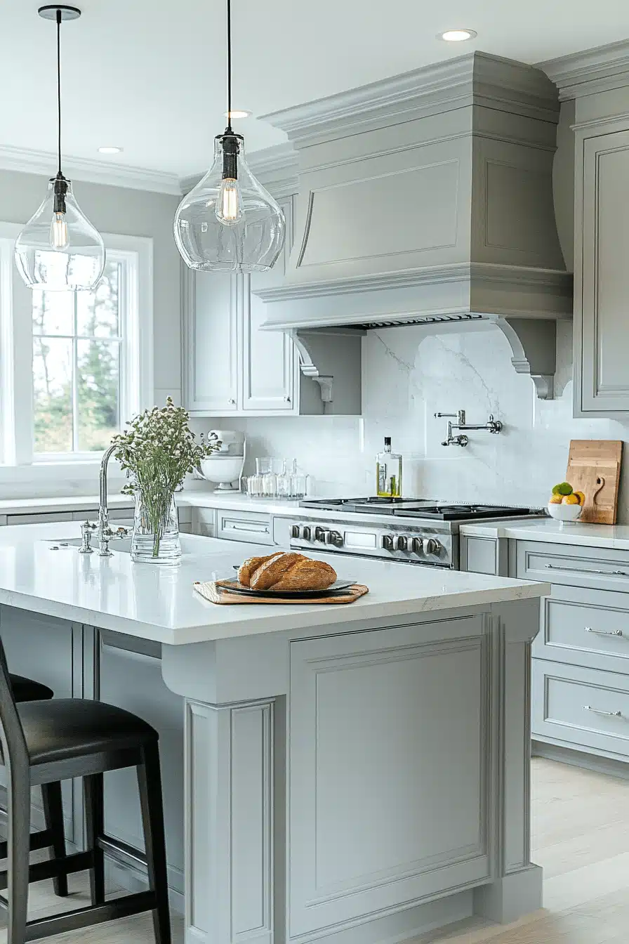 grey and white kitchen