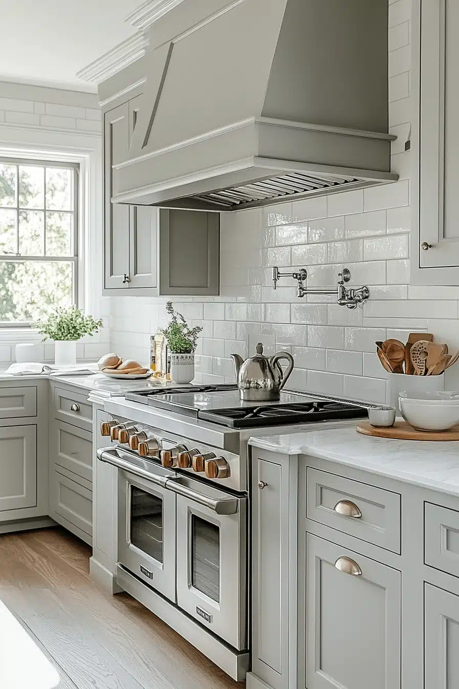 grey and white kitchen
