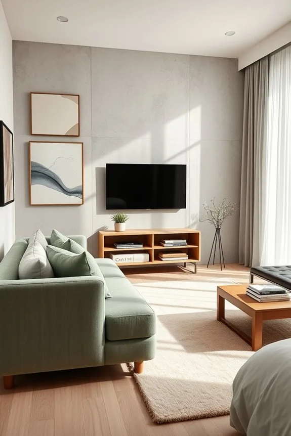 artistic bedroom with tv