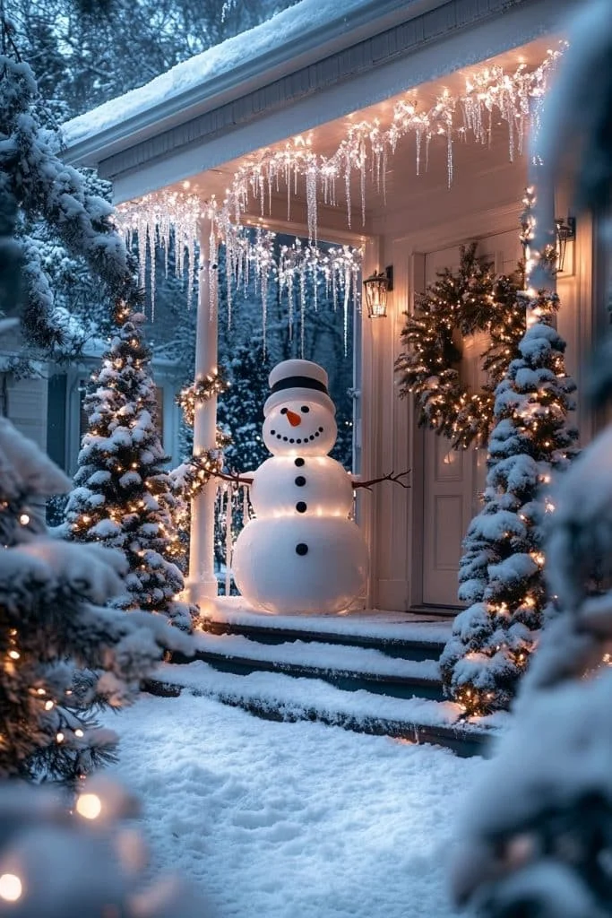 Snowy Christmas Porch Scene