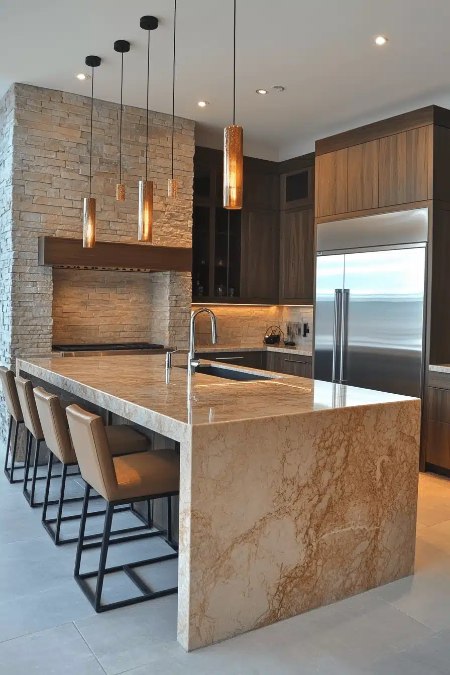 waterfall edge kitchen island
