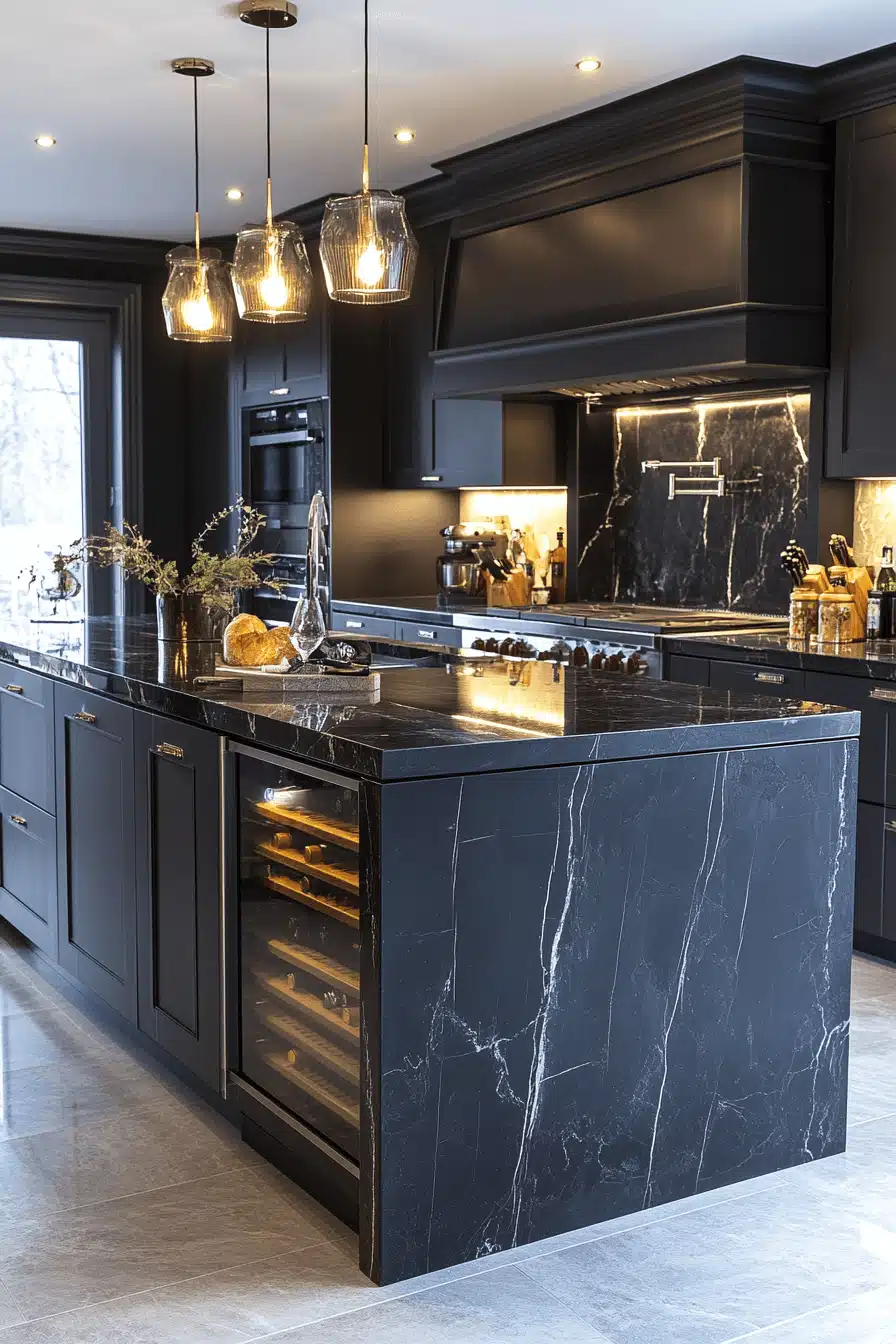 black marble kitchen island