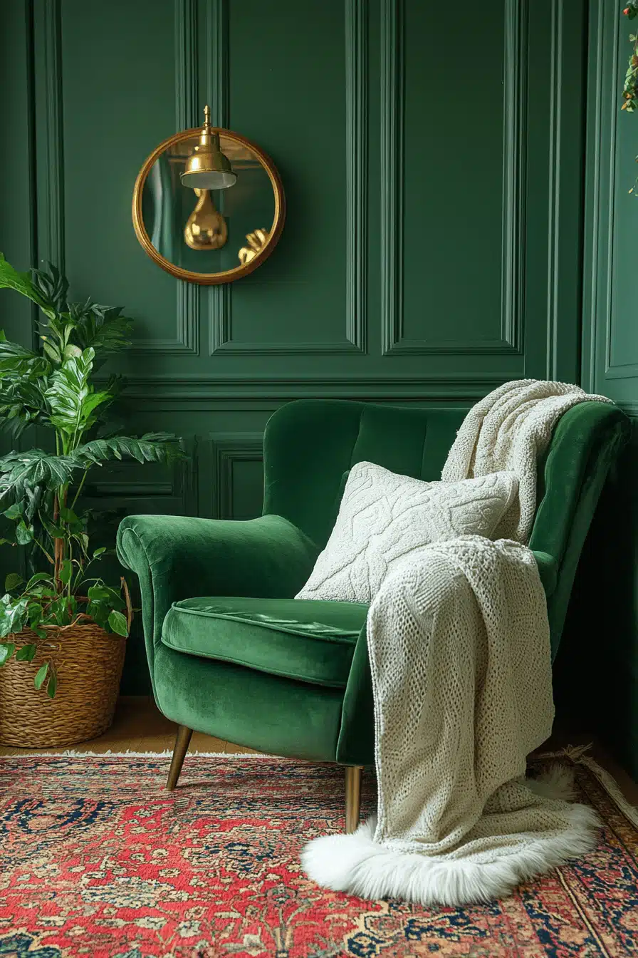 moody green bedroom